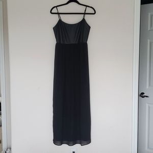 Faux leather chiffon lined maxi midi dress